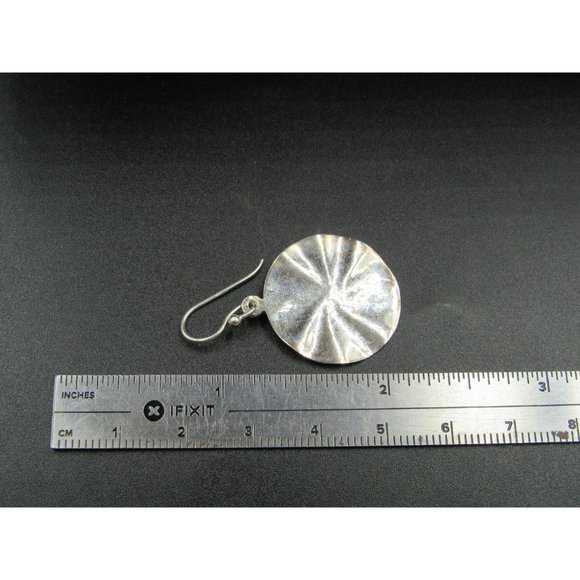 Sterling Silver Tarnished Circle Pattern Dangle Earrings Vintage Wedding - Picture 4 of 5